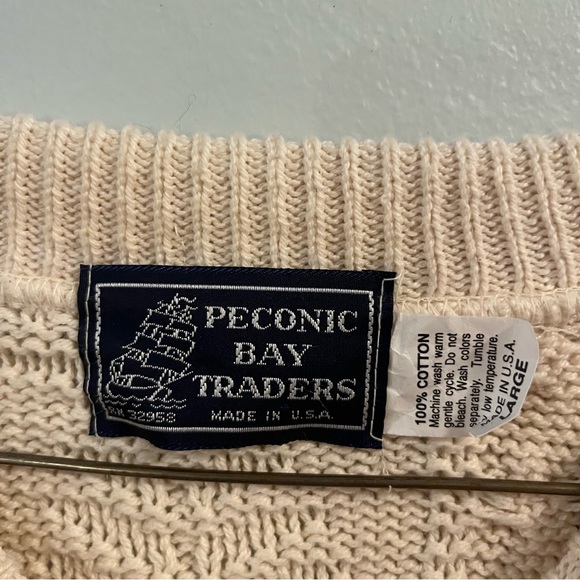 Peconic Bay Traders Unisex Vintage Cream 100% Cotton Cable Knit USA Size Large - Picture 2 of 10